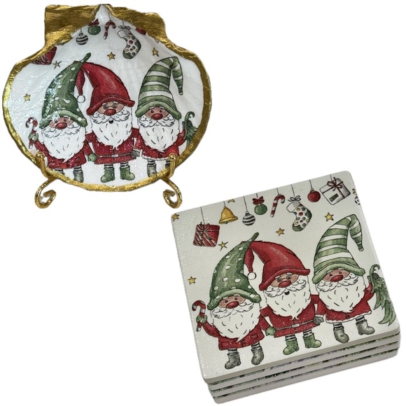 Hand Crafted Christmas Gnomes Trinket Shell Dish - Picture 3 of 7